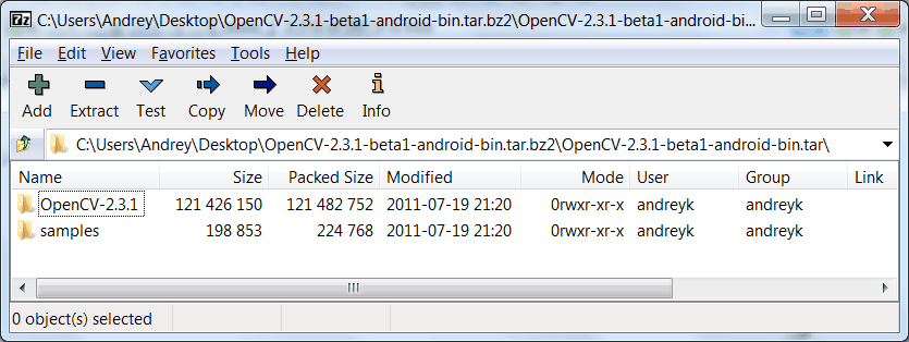 Exploring OpenCV package with 7-Zip