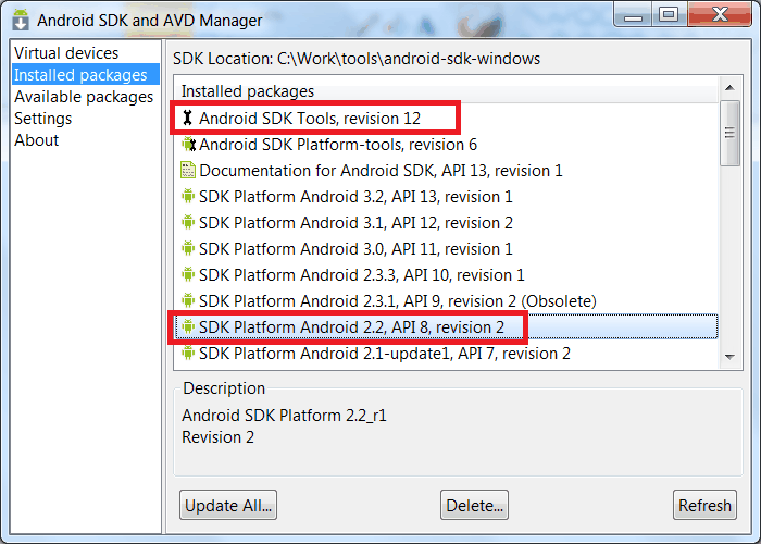 Android SDK and AVD manager