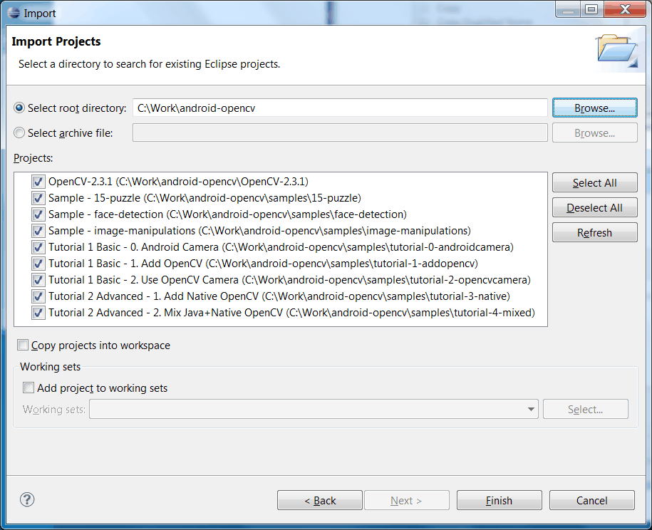 Locate OpenCV library and samples