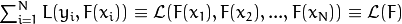 \sum^N_{i=1}L(y_i, F(x_i)) \equiv \mathcal{L}(F(x_1), F(x_2), ... , F(x_N))
\equiv \mathcal{L}(F)