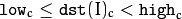 \texttt{low} _c  \leq \texttt{dst} (I)_c <  \texttt{high} _c