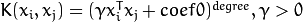 K(x_i, x_j) = (\gamma x_i^T x_j + coef0)^{degree}, \gamma > 0