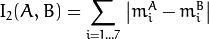 I_2(A,B) =  \sum _{i=1...7}  \left | m^A_i - m^B_i  \right |