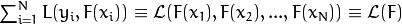 \sum^N_{i=1}L(y_i, F(x_i)) \equiv \mathcal{L}(F(x_1), F(x_2), ... , F(x_N))
\equiv \mathcal{L}(F)