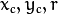 x_{c}, y_{c}, r