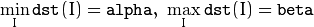 \min _I  \texttt{dst} (I)= \texttt{alpha} , \, \, \max _I  \texttt{dst} (I)= \texttt{beta}