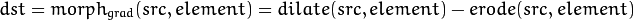 dst = morph_{grad}( src, element ) = dilate( src, element ) - erode( src, element )