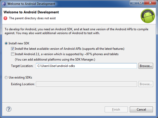 Locating Android SDK