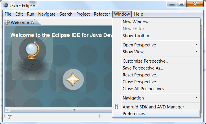 Select Window > Preferences...