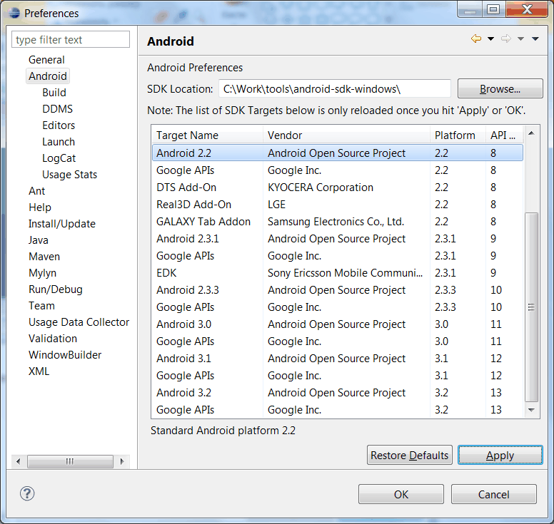 Locate Android SDK