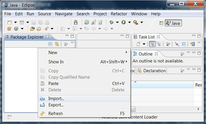 Select Import... from context menu