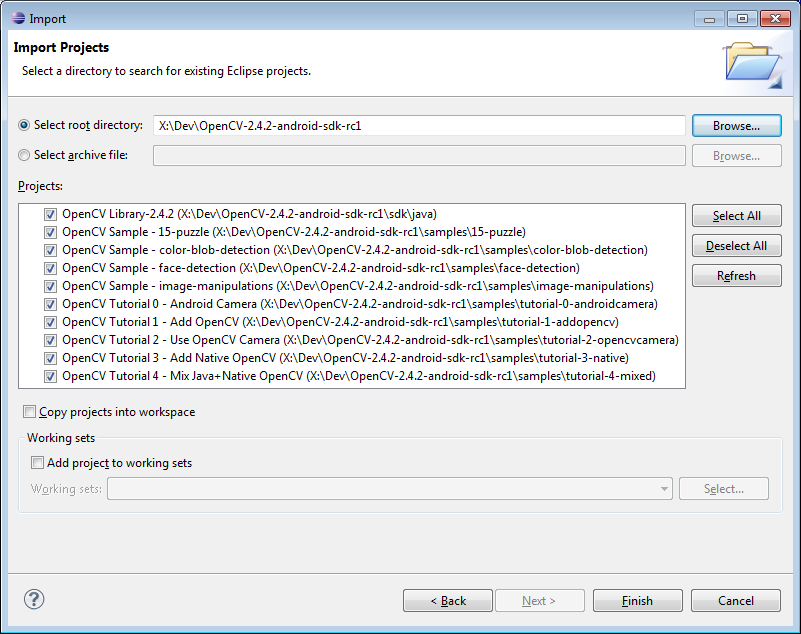 Locate OpenCV library and samples