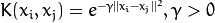 K(x_i, x_j) = e^{-\gamma ||x_i - x_j||^2}, \gamma > 0