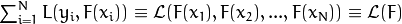 \sum^N_{i=1}L(y_i, F(x_i)) \equiv \mathcal{L}(F(x_1), F(x_2), ... , F(x_N))
\equiv \mathcal{L}(F)