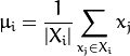 \mu_i = \frac{1}{|X_i|} \sum_{x_j \in X_i} x_j