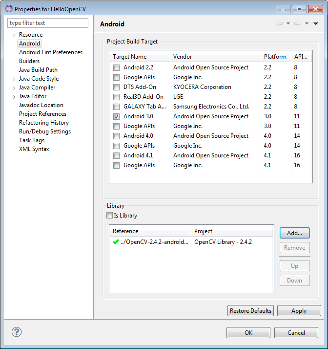 Reference OpenCV library.