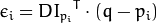 \epsilon _i = {DI_{p_i}}^T  \cdot (q - p_i)