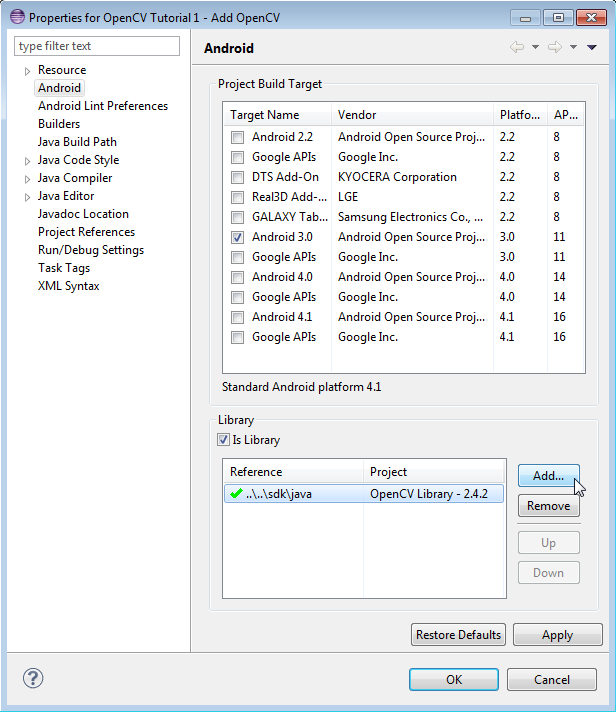 Add dependency from OpenCV library