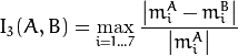 I_3(A,B) =  \max _{i=1...7}  \frac{ \left| m^A_i - m^B_i \right| }{ \left| m^A_i \right| }