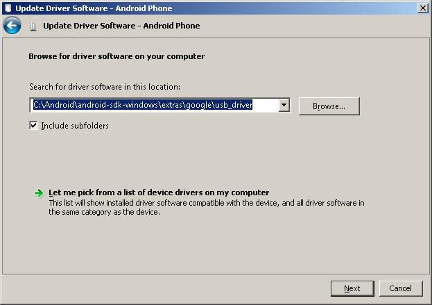 Browse for driver