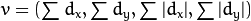 v=( \sum{d_x}, \sum{d_y}, \sum{|d_x|}, \sum{|d_y|})