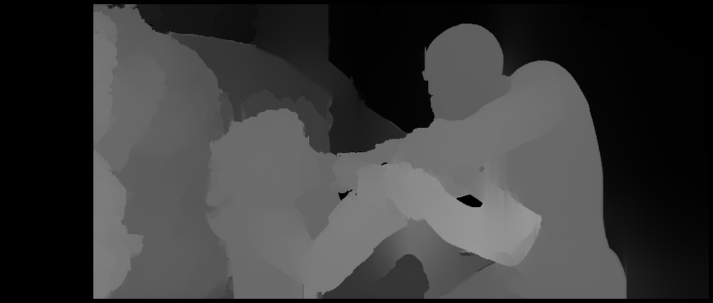 Result of the demonstrated pipeline (StereoBM on downscaled views with post-filtering)